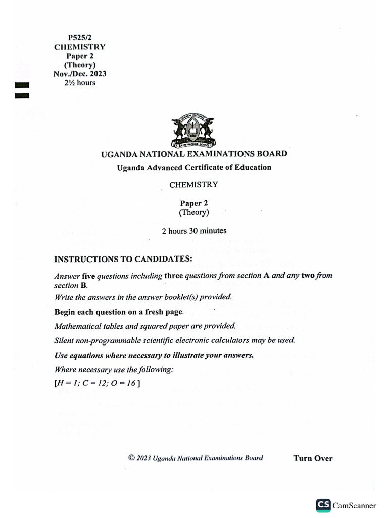 Uneb Chem Paper 2 a Level 2023 PDF