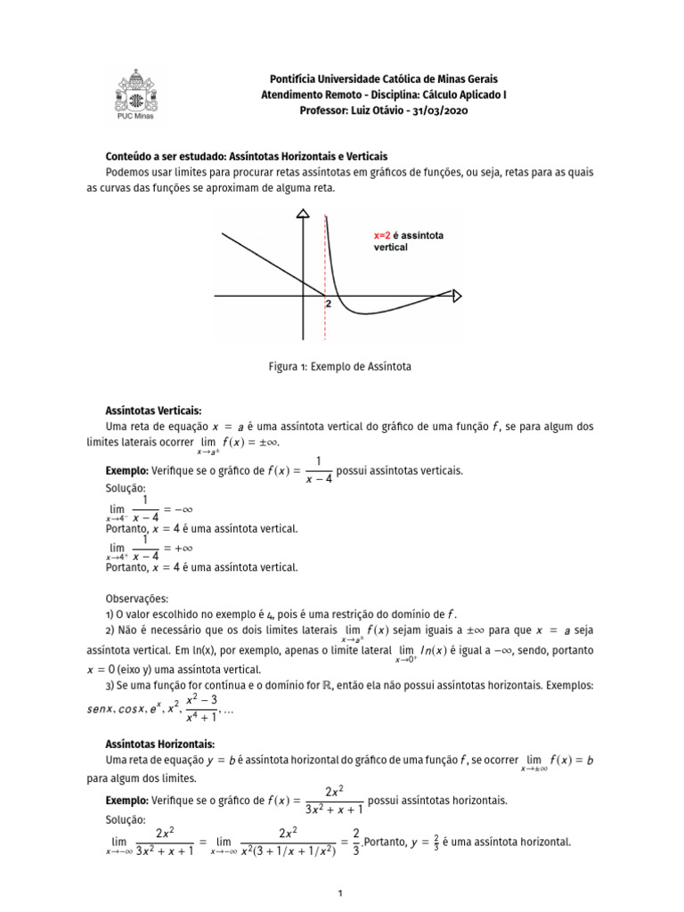 Assíntotas em Funções: Horizontais e Verticais | PDF | Assíntota ...