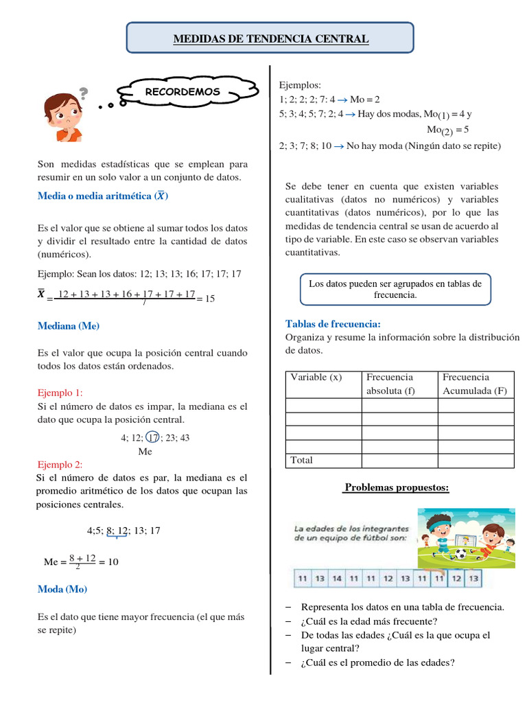 Medidas de Tendencia Central Ficha 3C | Descargar gratis PDF | Mediana ...