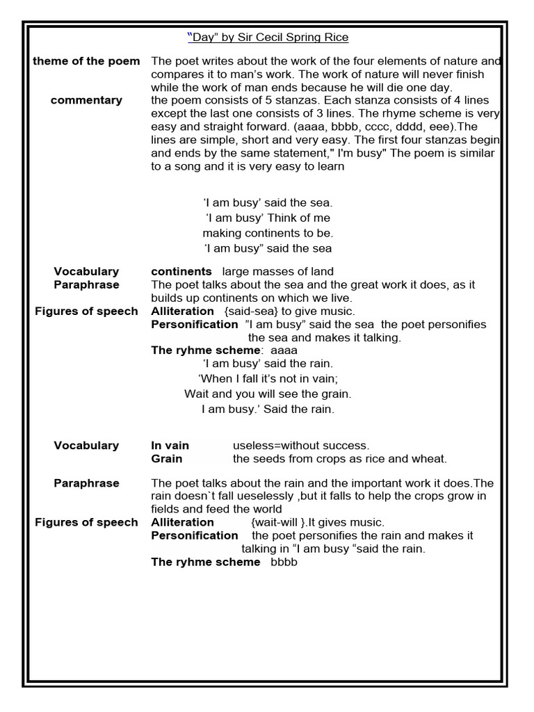 “Day” by Sir Cecil Spring Rice.docx PDF Poetry Sun