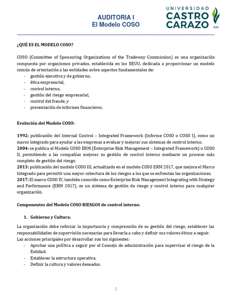 Introducción al Modelo COSO y ERM | PDF | Gestión de riesgos ...