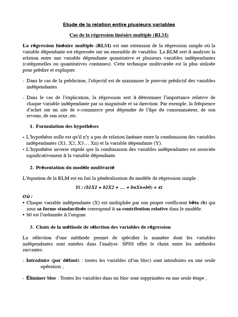 Régression Linéaire Multiple : Analyse et Modèle | PDF | Régression ...