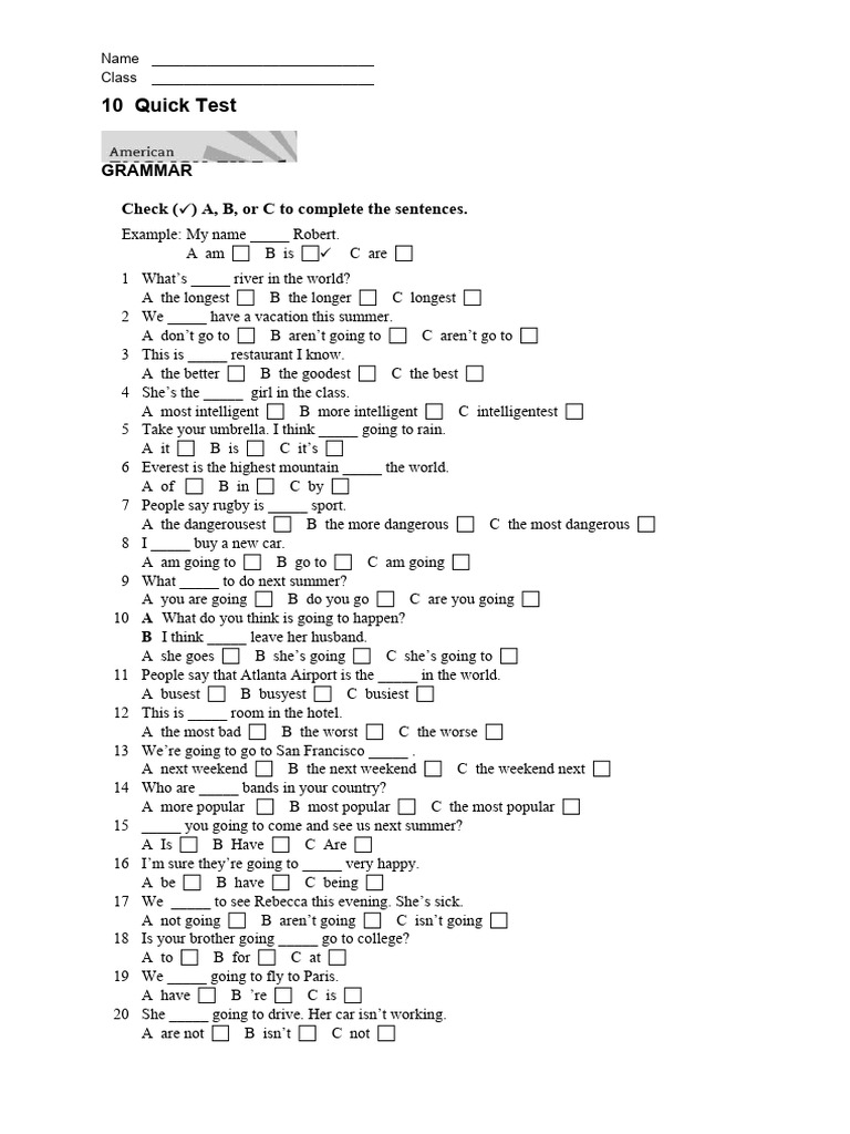 Quick English Test: Grammar & Vocabulary | PDF | Linguistics