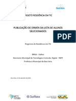 Publicação de Errata Da Lista de Alunos Selecionados: Projeto Residência em Tic