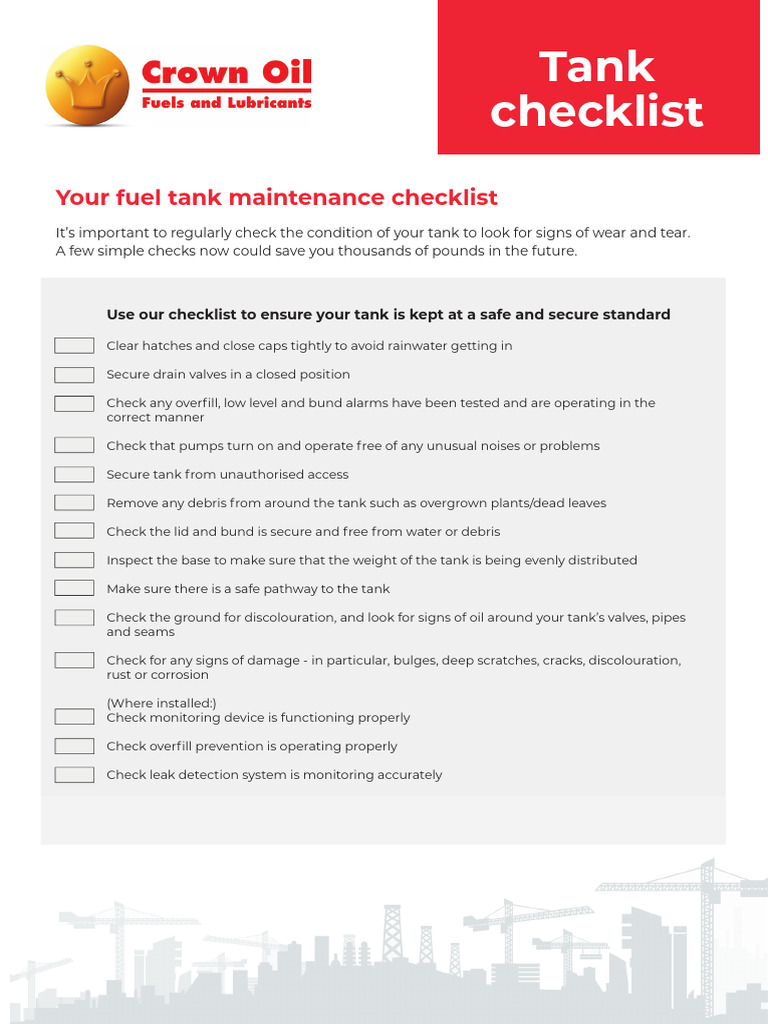Fuel Tank Maintenance Checklist Guide | PDF | Civil Engineering ...