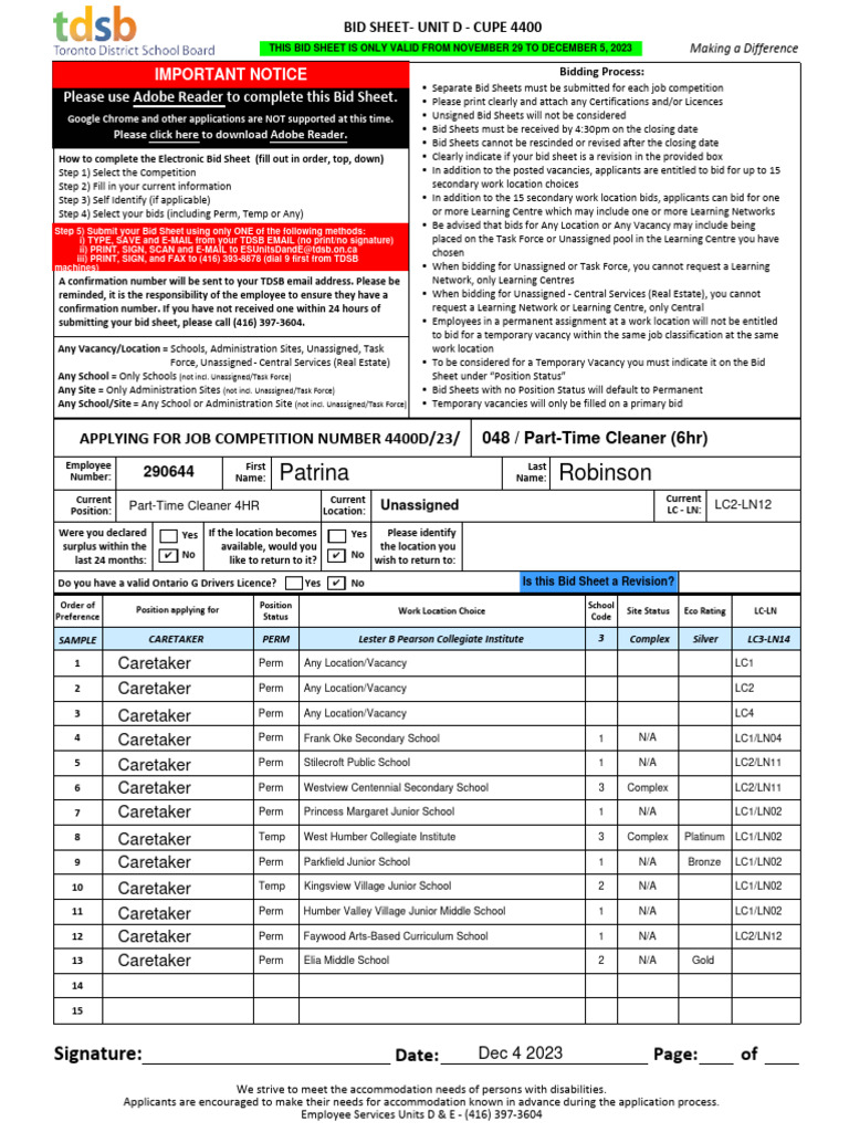 6 HR Bid Sheet | PDF
