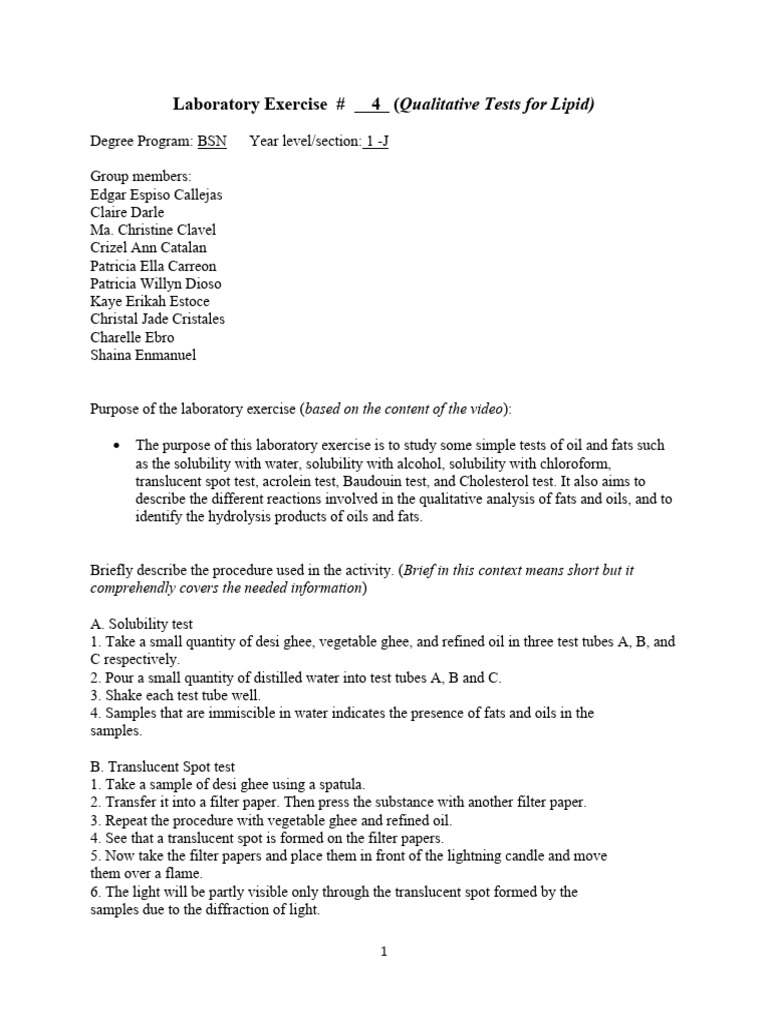 Qualitative Lipid Tests Guide | PDF | Ethanol | Chemical Substances