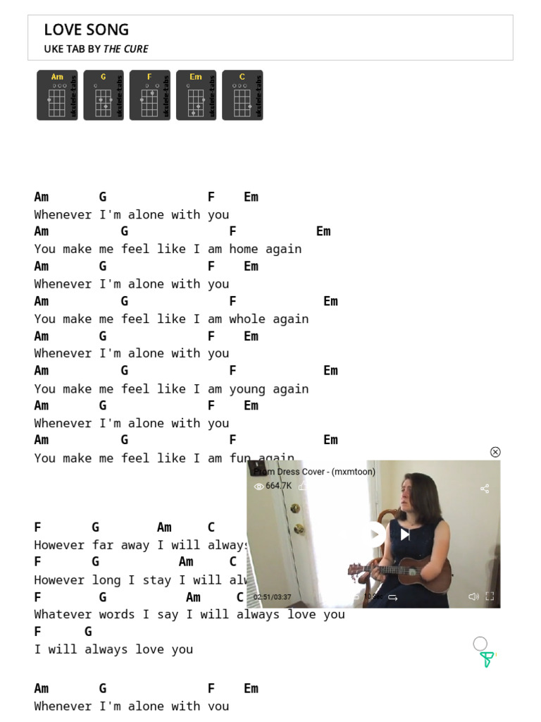 Love Song Uke Tab by The Cure Ukulele Tabs PDF
