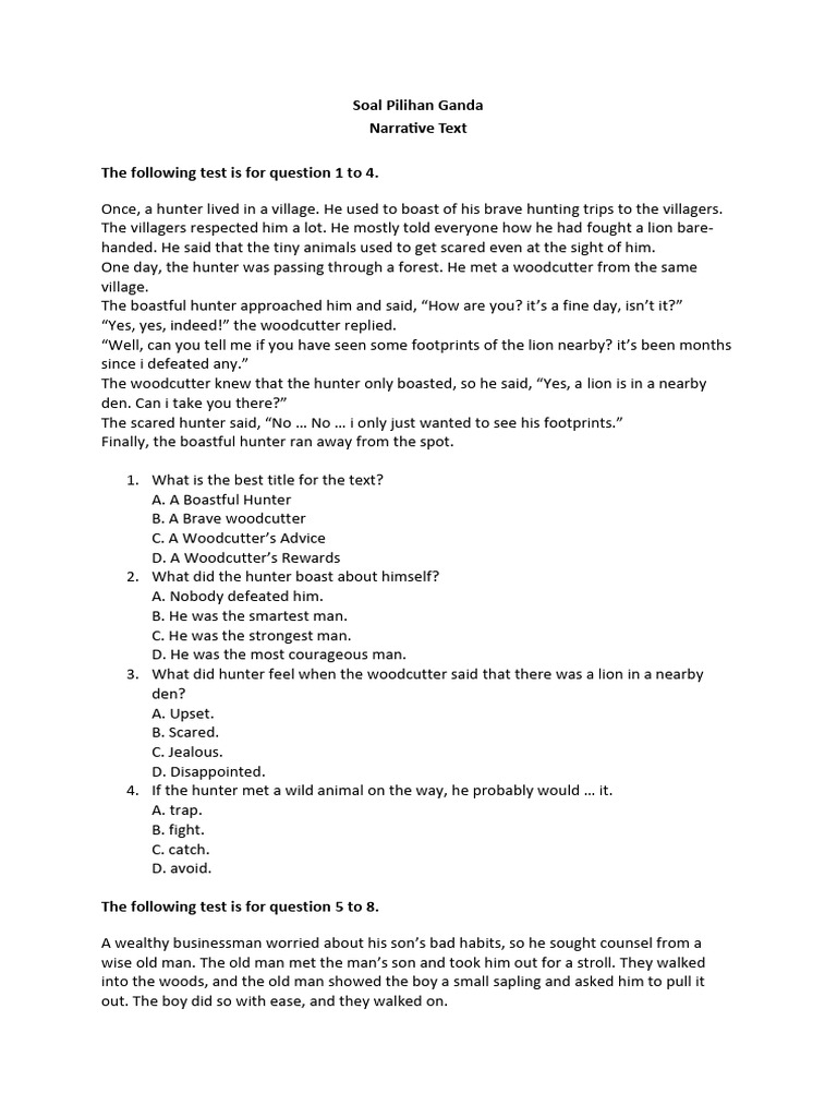 Narrative Text Exercise Grade 11 1 - 15 | PDF
