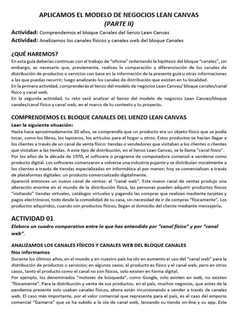 Aplicamos El Modelo de Negocios Lean Canvas (Parte II) | PDF | Red ...