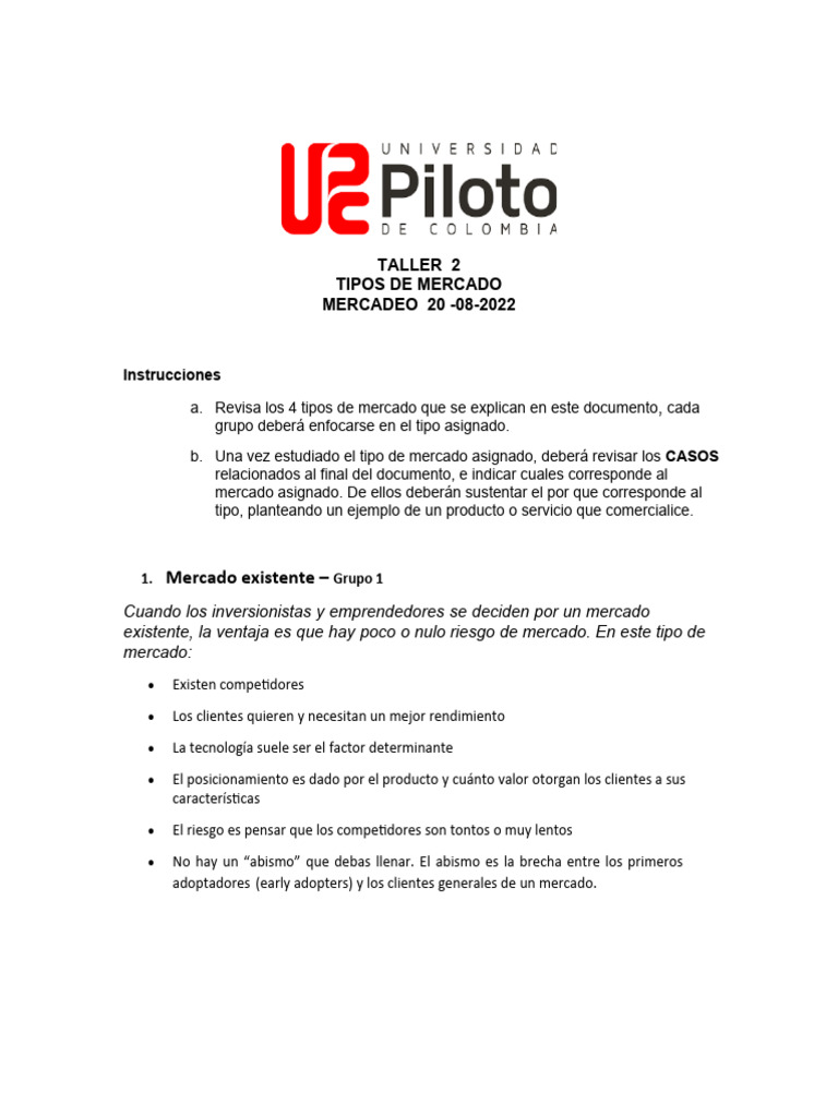 Tipos de Mercado en Mercadeo 2022 | PDF | Mercado (economía ...