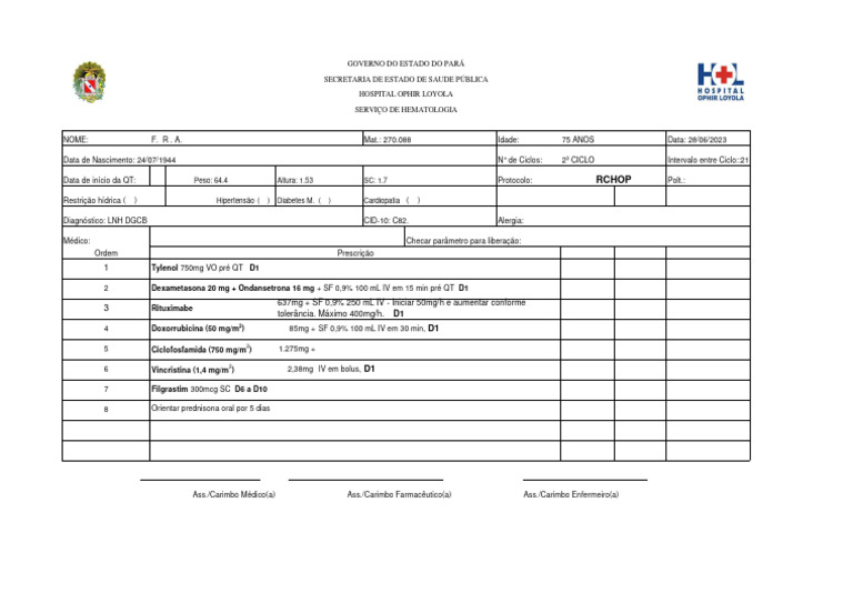 Protocolo R-CHOP para LNH DGCB | PDF