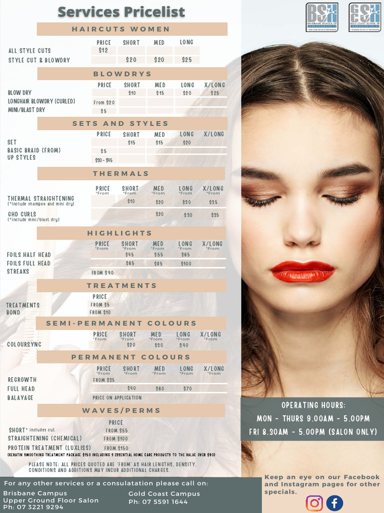 Pricelist Hairdressing PDF Human Body Physical Sciences