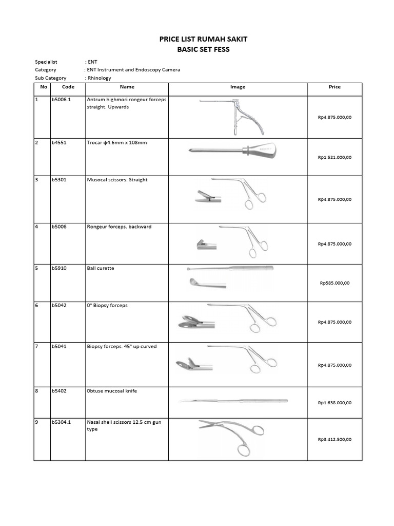 FESS Instrument Price List for ENT | PDF | Anatomy | Medical Equipment