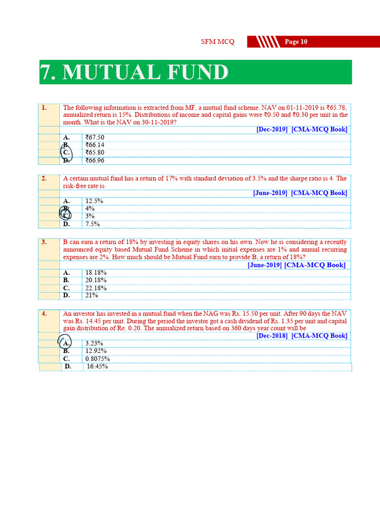 Chapter 7 MCQ PDF Mutual Funds Investment Fund