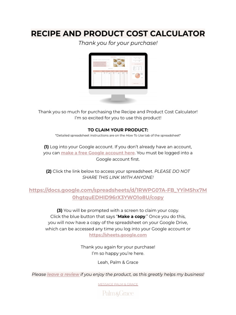 Recipe Cost Calculator Access Guide | PDF | Business