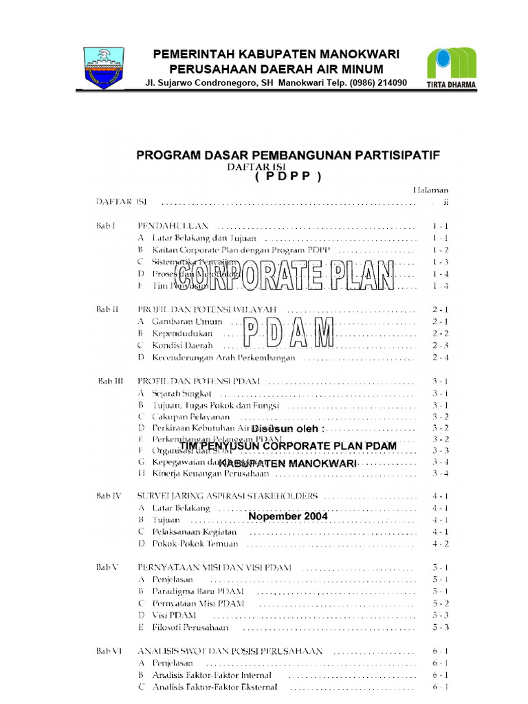 Rencana Pengembangan PDAM Manokwari | PDF | Karier & Perkembangan | Bisnis