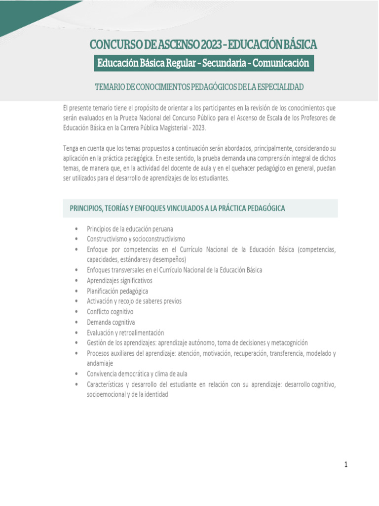 Temario Ascenso Docente 2023 | PDF | Plan de estudios | Educación primaria