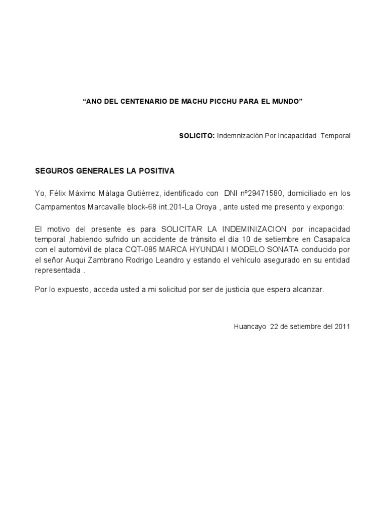 Solicitud De Indemnizacion Por Ad Temporal Transporte