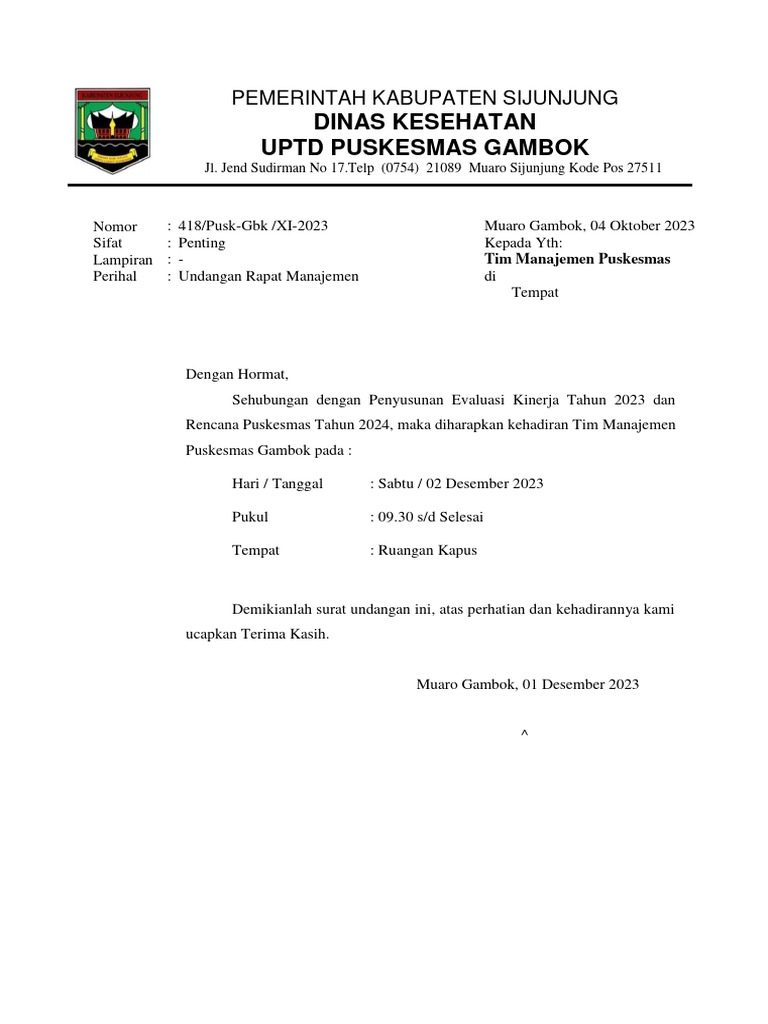 UNDANGAN RAPAT Manajemen | PDF
