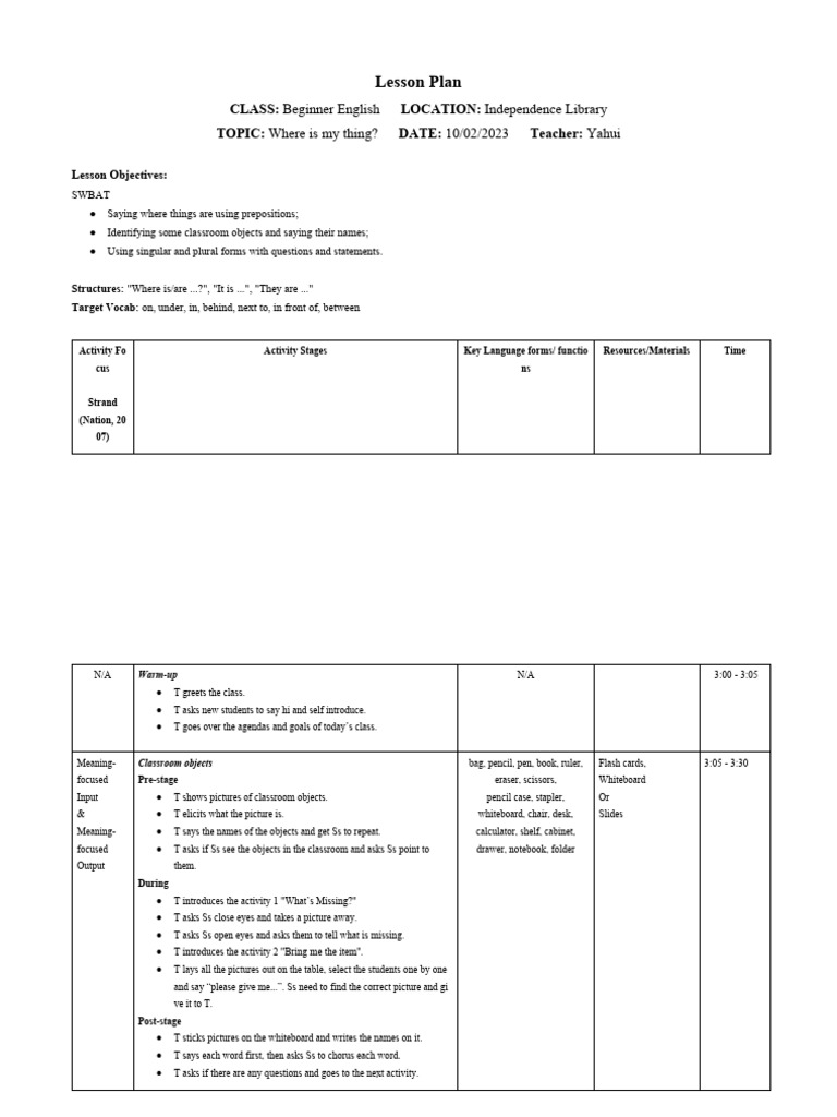 Lesson Plan Pdf Human Communication Linguistics