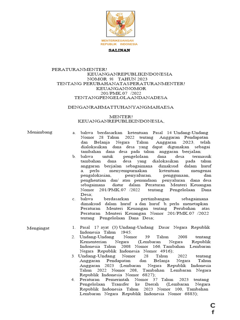 PMK 98 Tahun 2023 | PDF