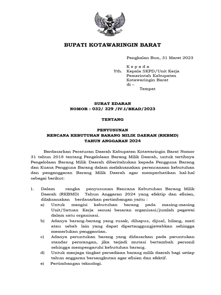Surat Edaran RKBMD Ta. 2024 | PDF | Pengelolaan Keuangan & Uang