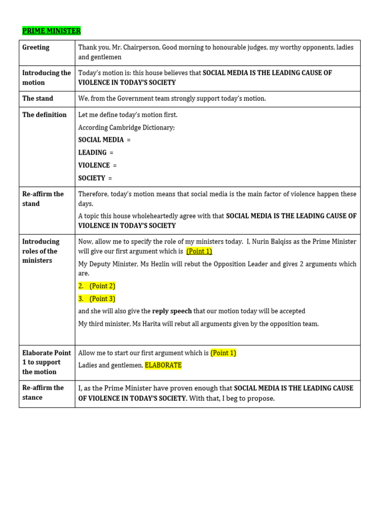 British Parliamentary Debate Script | PDF