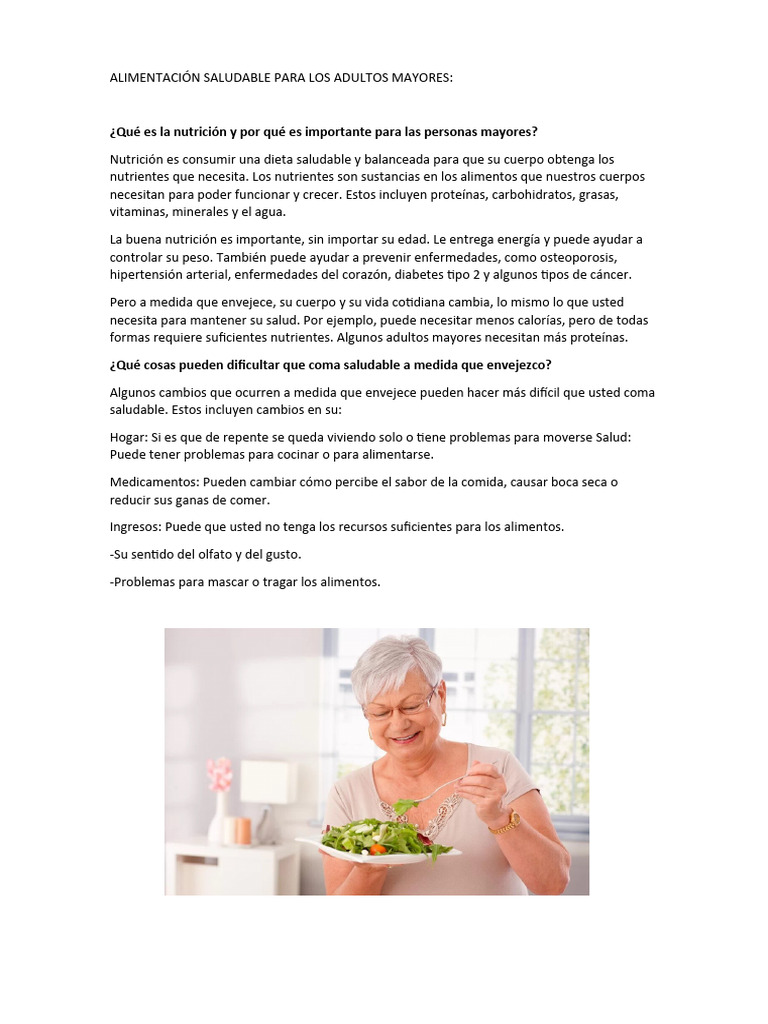Nutrición Saludable para Adultos Mayores | PDF | Alimentos | Nutrición
