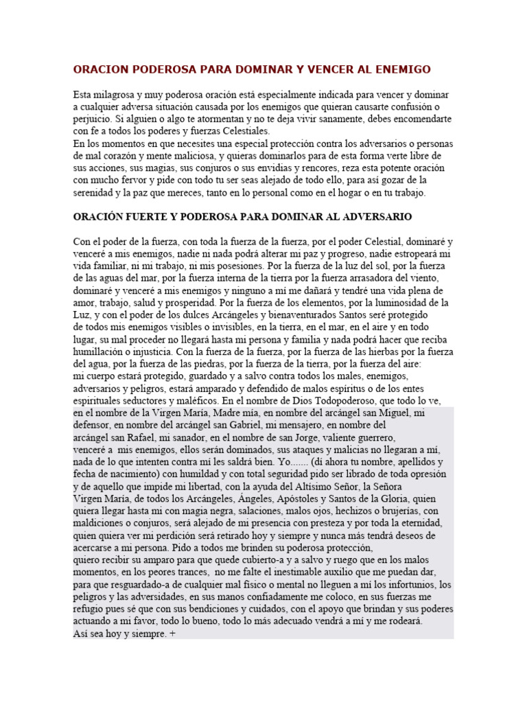 Oracion Poderosa para Dominar y Vencer Al Enemigo | PDF | Oración