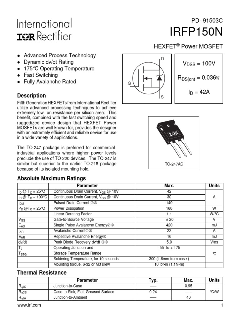 Irfp150npdf 231209 185343 | PDF | Field Effect Transistor | Diode