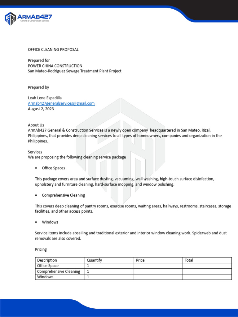 Office Cleaning Proposal PDF