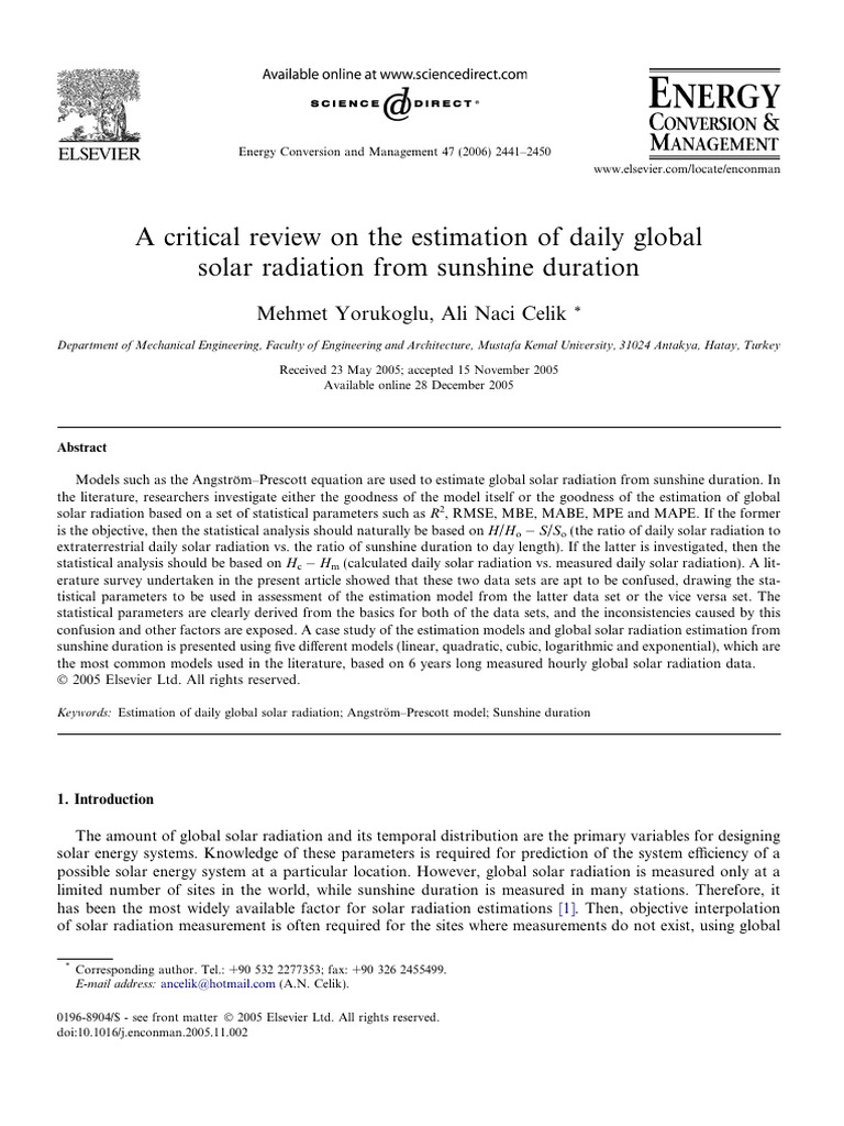 A Critical Review On The Estimation of Daily Global | PDF | Regression ...