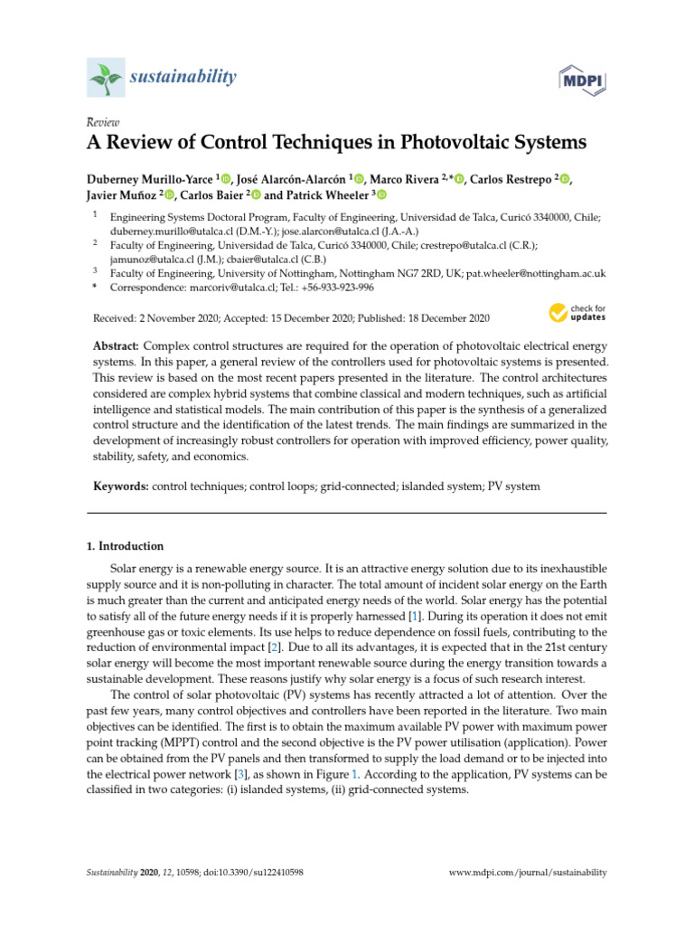 A Review of Control Techniques in Photovoltaic Systems | PDF | Power ...