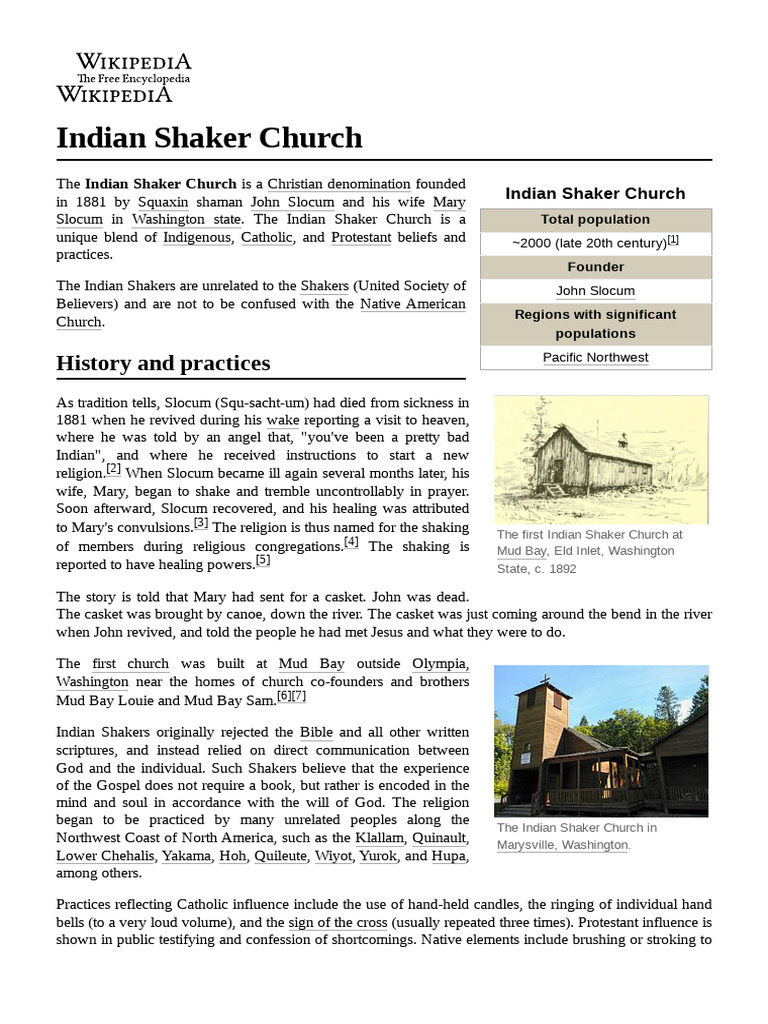 Indian Shaker Church PDF Washington (State) Christianity And
