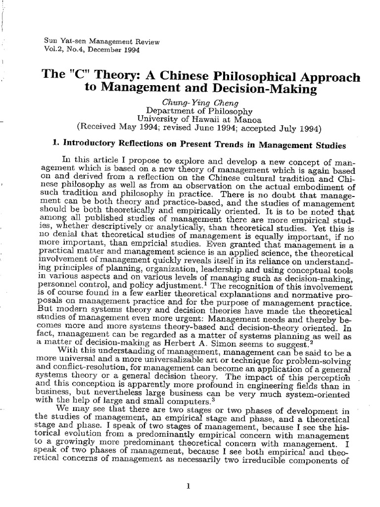 Cheng chung ying the c theory a chinese philosophical approach to