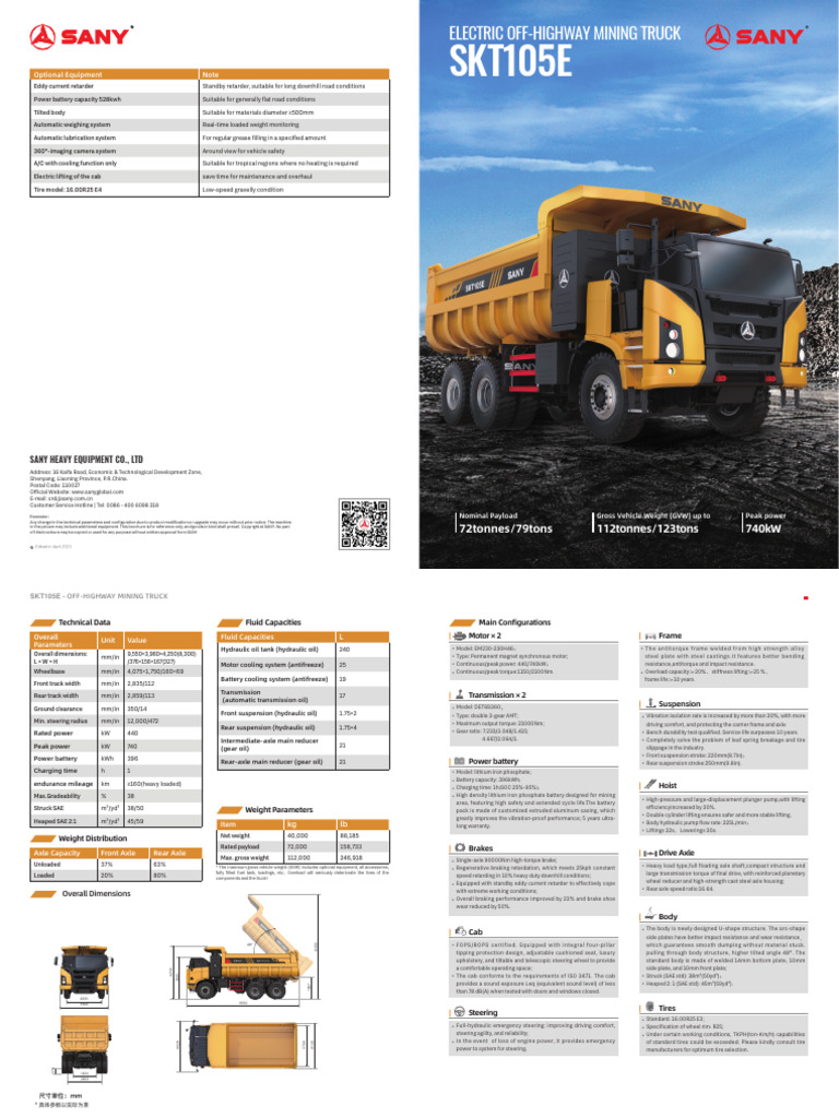 SANY－SKT105E Off-Highway Mining Truck | PDF | Axle | Truck