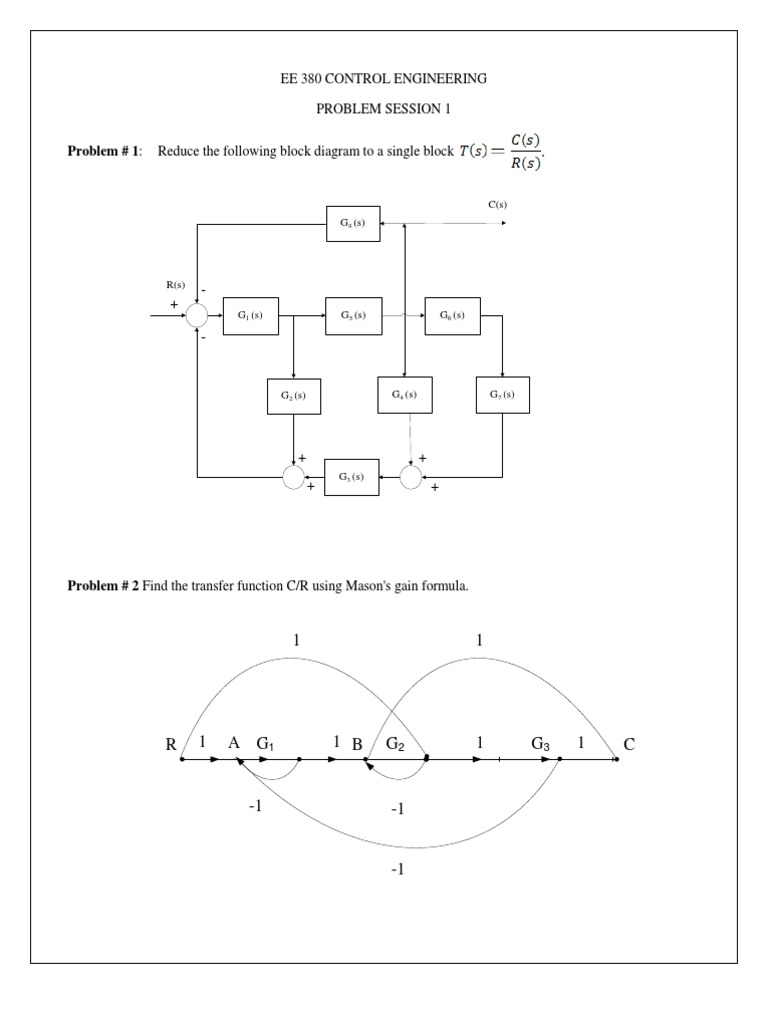 Problem # 1: Reduce The Following Block Diagram To A Single Block | PDF ...