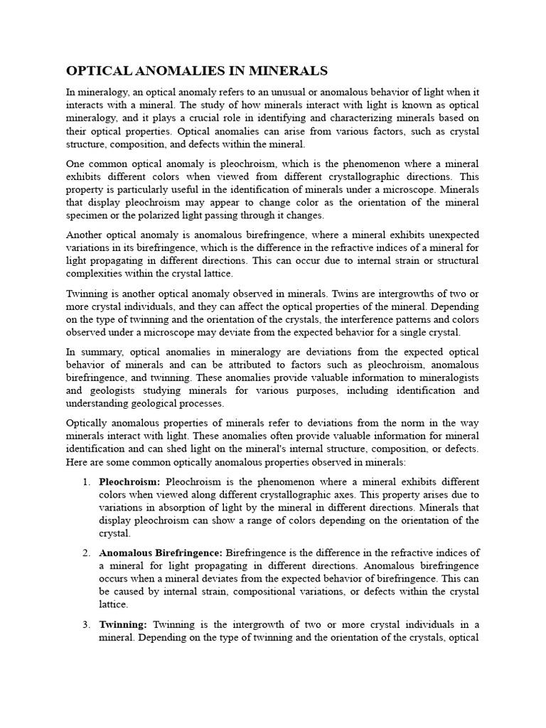 OPTICAL ANOMALIES IN MINERALS good PDF Mineralogy Optics