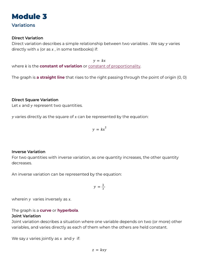 G9 Math - Term 2 - Short Test #1 Reviewer | PDF | Variable (Mathematics ...