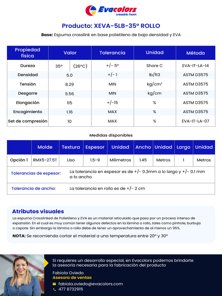 Rollo de Espuma XEVA-5LB-35°: Especificaciones | PDF