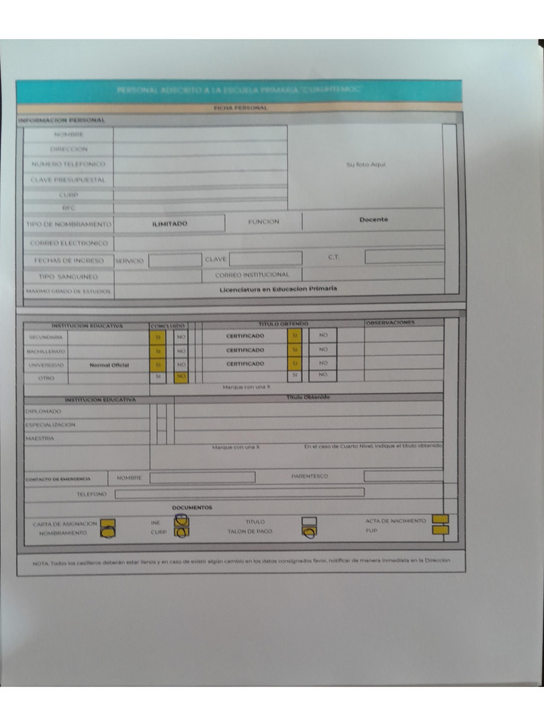 Ficha de Datos Personal Docente | PDF