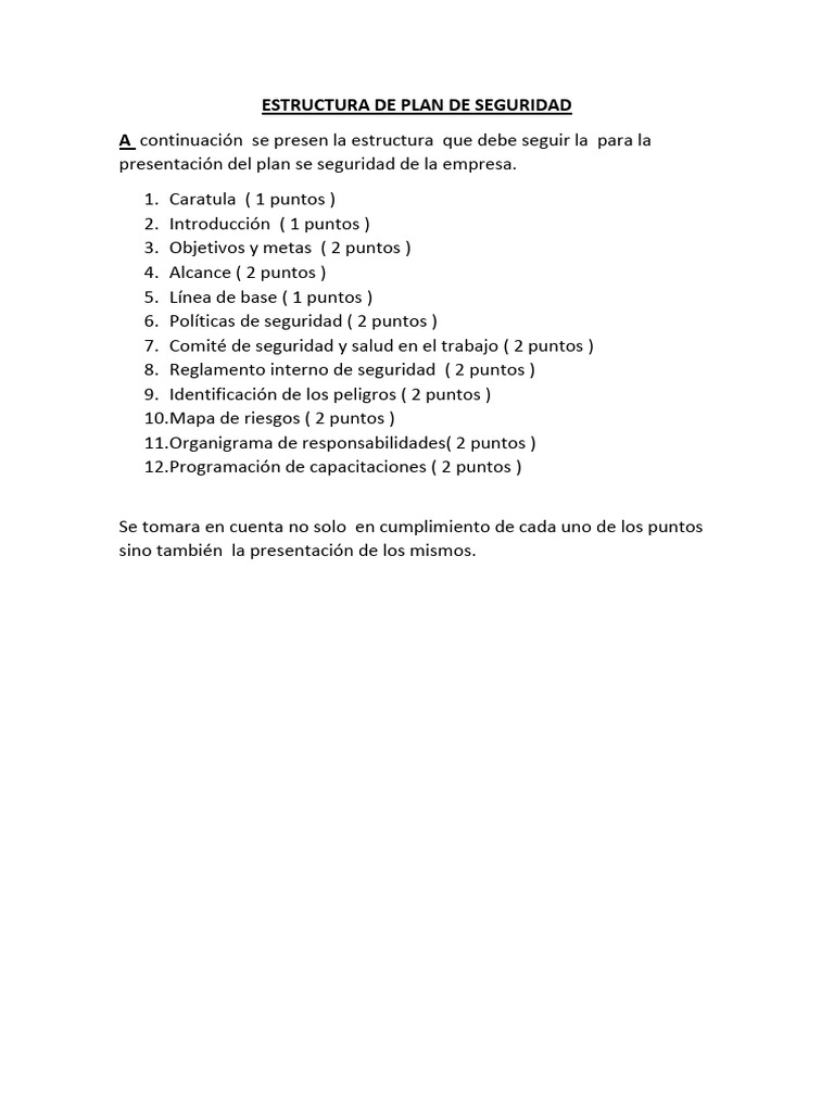 Estructura del Plan de Seguridad Empresarial | PDF