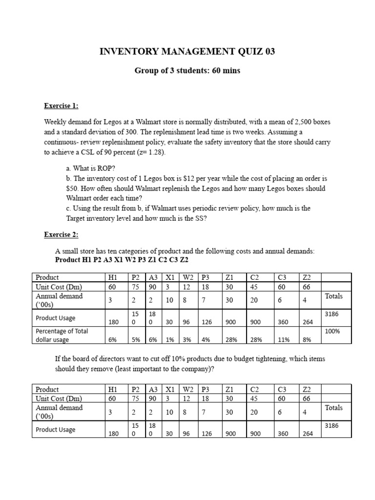 Inventory Management Quiz Solutions | PDF | Business