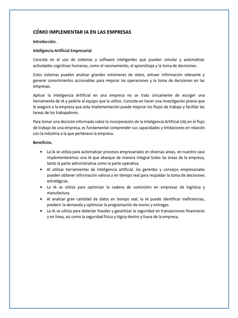 Implementación de IA en Empresas | PDF | Inteligencia artificial ...