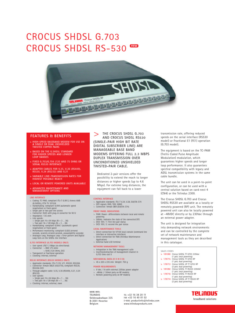 Crocus SHDSL Modem Overview | PDF | Telecommunications Equipment ...