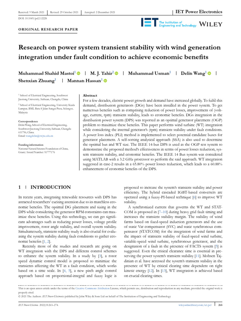 Wind Generation Impact on Power Stability | PDF | Mathematical ...