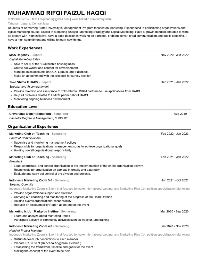 Muhammad Rifqi Faizul Haqqi-Resume | PDF | Marketing | Human Communication