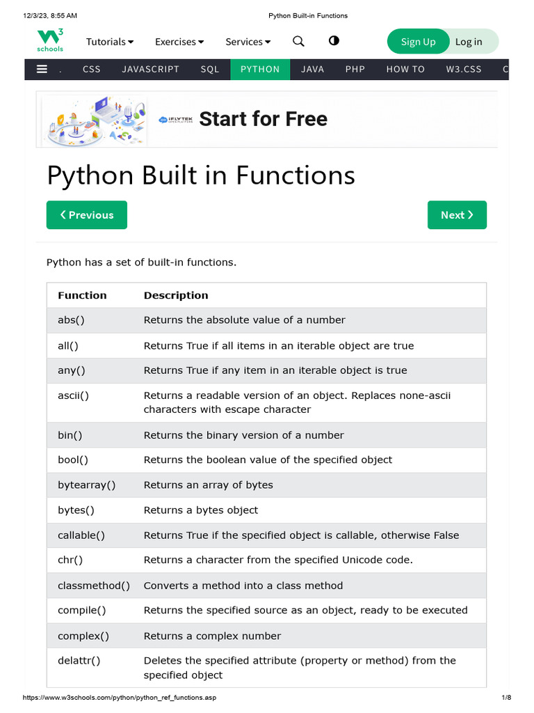 Python Built-in Functions | PDF | Java Script | Boolean Data Type