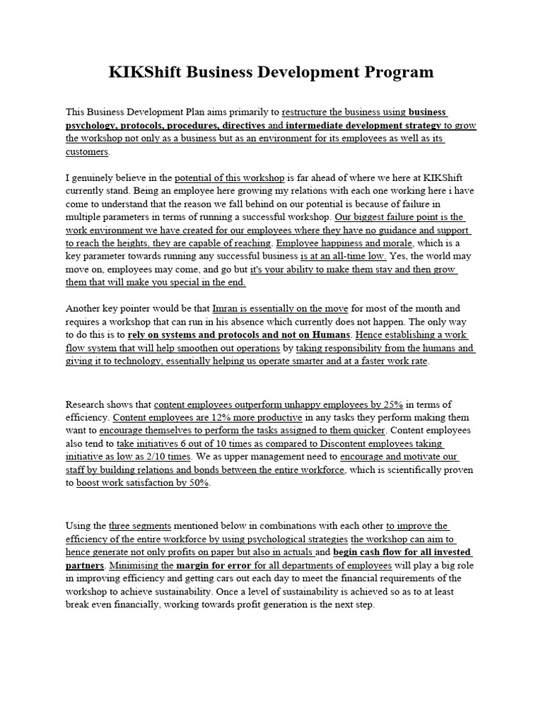 KIKShift Business Development Program | PDF | Employment | Incentive